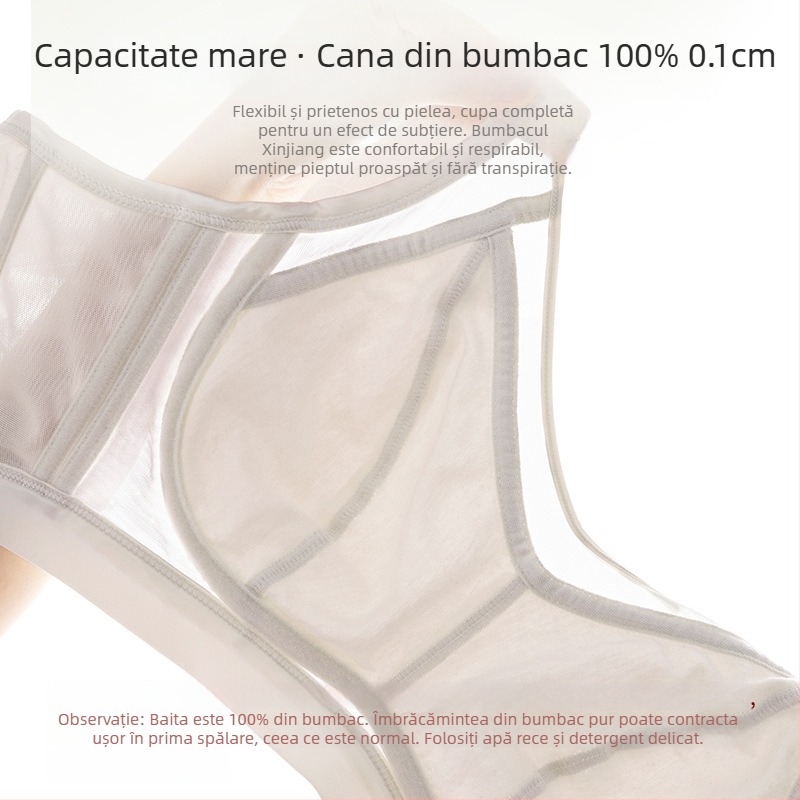 Sutien cu cupă completă, fără arc, ultra-subțire, respirabil, din nylon, cupe turnate din bumbac, căptușire din spandex, bretele fixe din dublu, închidere spate cu patru rânduri de cârlige