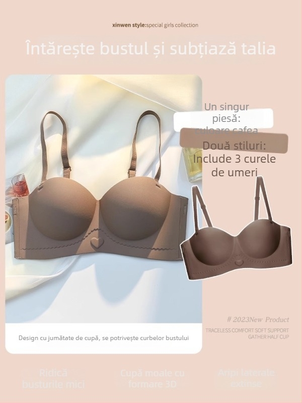 Sutien din nylon cu cupă 3/4, cupă turnată, bretele detașabile dublate, închidere la spate cu trei rânduri, material principal nylon pentru efect de strângere