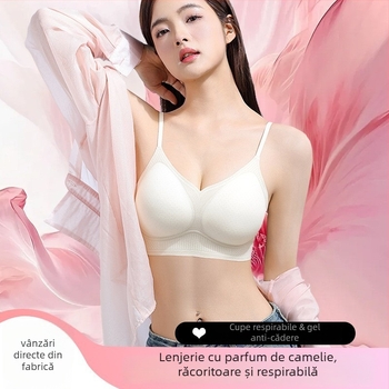 Sutien fără sârmă, în stil vestă, din Ice Silk/Nylon, cupă 3/4, cupe turnate ultra-subțiri, bretele fixe, respirabil