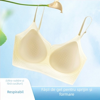Sutien fără sârmă, în stil vestă, din Ice Silk/Nylon, cupă 3/4, cupe turnate ultra-subțiri, bretele fixe, respirabil