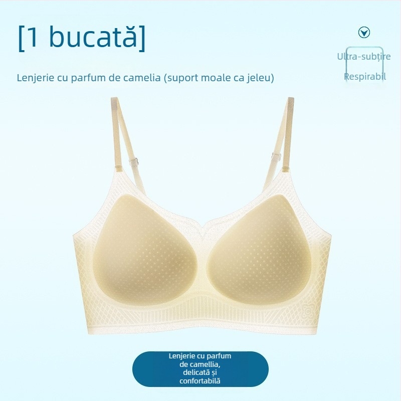 Sutien fără sârmă, în stil vestă, din Ice Silk/Nylon, cupă 3/4, cupe turnate ultra-subțiri, bretele fixe, respirabil