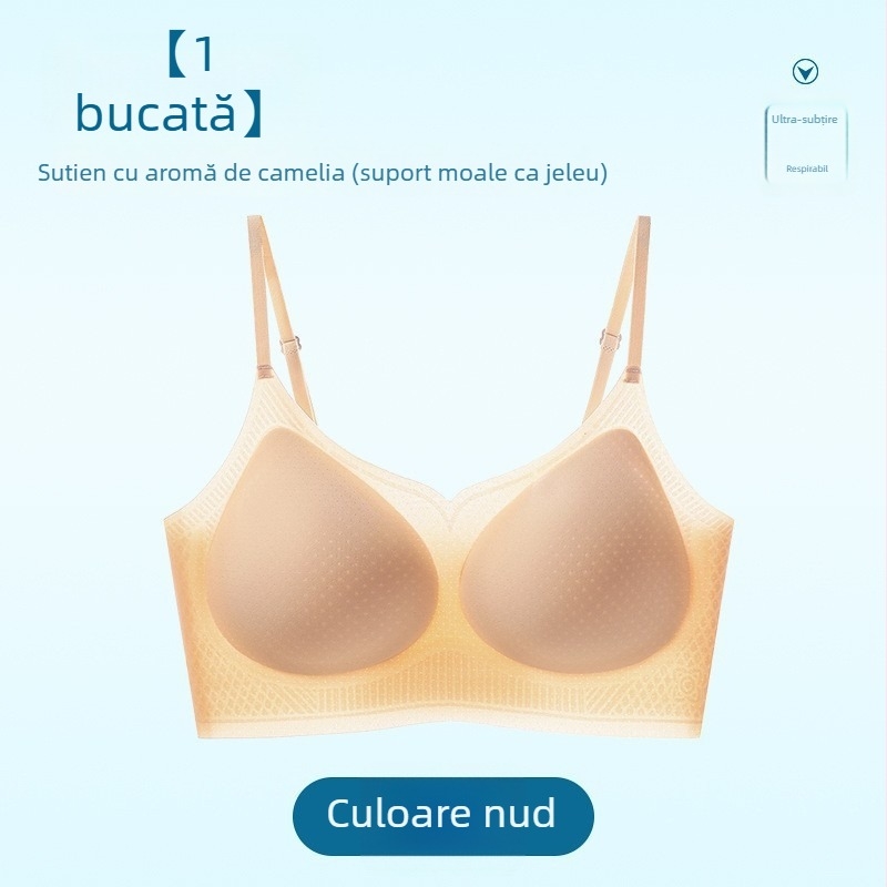 Sutien fără sârmă, în stil vestă, din Ice Silk/Nylon, cupă 3/4, cupe turnate ultra-subțiri, bretele fixe, respirabil