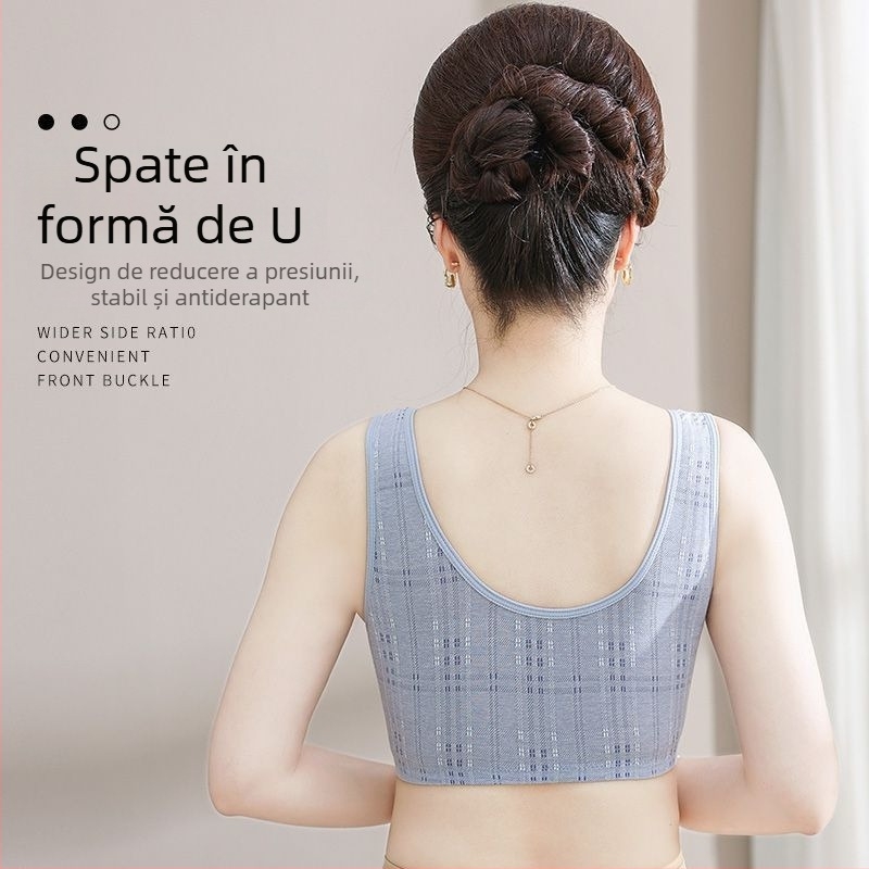 Sutien din bumbac cu închidere frontală pentru femei de vârstă mijlocie, fără cusături, ultra-subțire, cupă 3/4