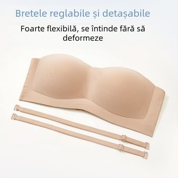 Sutien invizibil fără cusături, anti-alunecare, fără spate, dintr-un singur element, bretele detașabile duble, cupe pline, formare subțire, nailon cu căptușire spandex