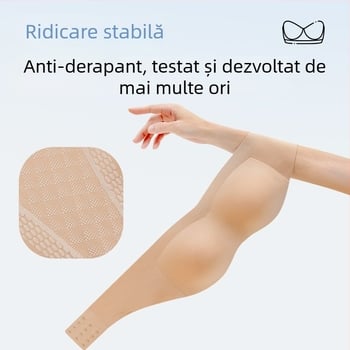 Sutien invizibil fără cusături, anti-alunecare, fără spate, dintr-un singur element, bretele detașabile duble, cupe pline, formare subțire, nailon cu căptușire spandex