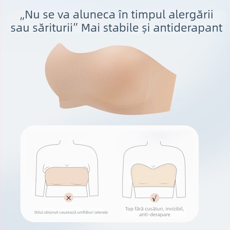 Sutien invizibil fără cusături, anti-alunecare, fără spate, dintr-un singur element, bretele detașabile duble, cupe pline, formare subțire, nailon cu căptușire spandex