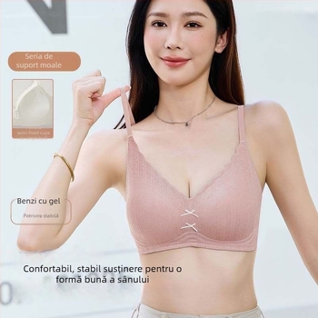 Sutien fără cusături cu fundă buline – nailon, cupă 3/4, cupă modelată (varf subțire, bază groasă), susținere de ridicare