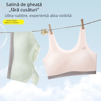 Sutien sport pentru fete adolescente, fără cusături, cupă 3/4, cu cupă subțire modelată din burete, material nylon, respirabil, bretele fixe, pentru vârsta 13–18