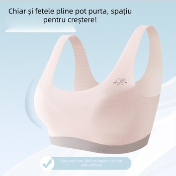 Sutien sport pentru fete adolescente, fără cusături, cupă 3/4, cu cupă subțire modelată din burete, material nylon, respirabil, bretele fixe, pentru vârsta 13–18