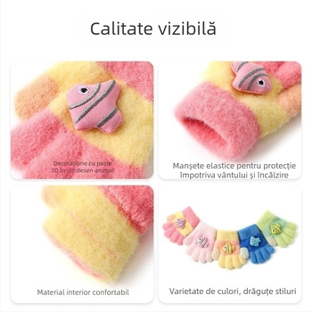 Mănuși pentru copii cu cinci degete, unisex, acrilic, jacquard, calde și rezistente la vânt, pentru iarnă și toamnă, 2–12 ani.