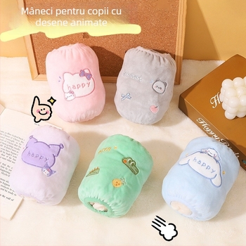 Manșete din pluș pentru copii cu model desen animat - anti-murdărire, brodate, fibră de poliester, pentru fete 8-13 ani, toamnă-iarnă