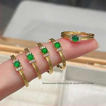 Inel deschis din argint S925 cu Jadeite, unisex, placare electrolitică
