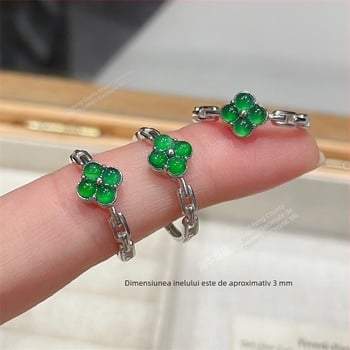 Inel deschis din argint S925 cu Jadeite, unisex, placare electrolitică