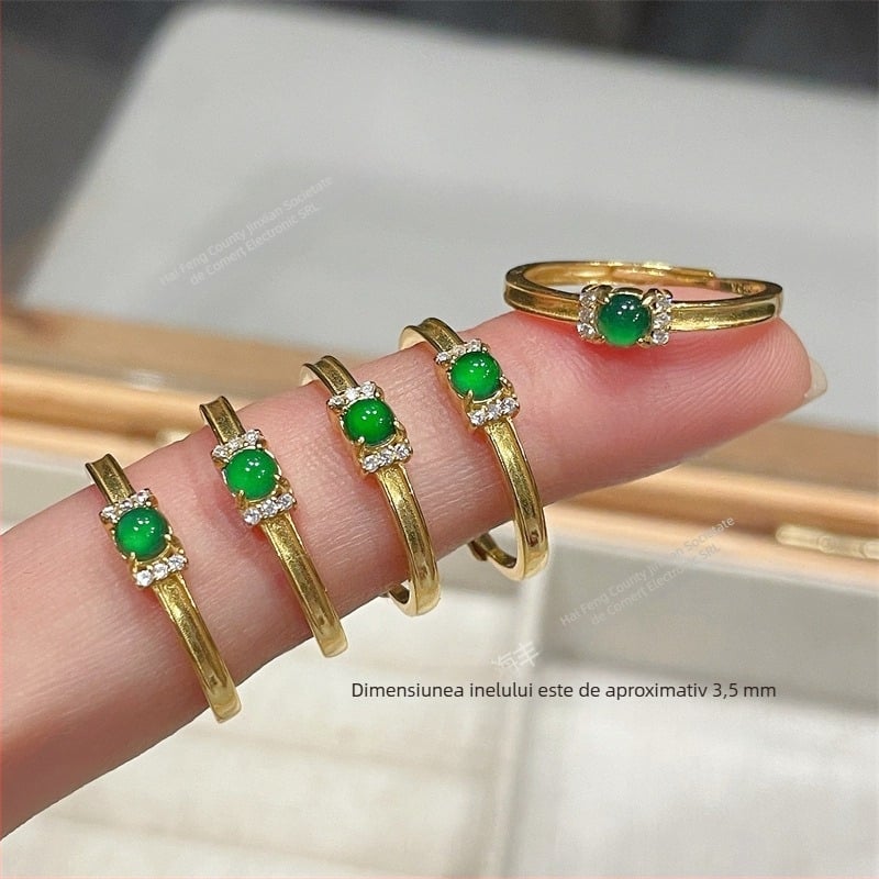 Inel deschis din argint S925 cu Jadeite, unisex, placare electrolitică