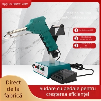 Stație de lipire cu pedă, temperatură constantă/reglabilă, alimentare automată cu sârmă de lipit, oțel inoxidabil, 24V, 80–120W