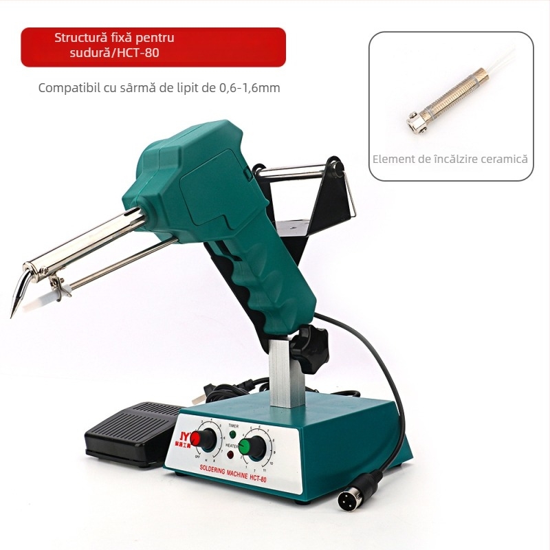 Stație de lipire cu pedă, temperatură constantă/reglabilă, alimentare automată cu sârmă de lipit, oțel inoxidabil, 24V, 80–120W