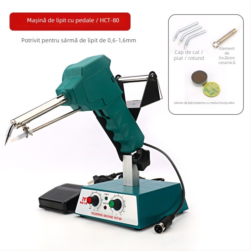 Stație de lipire cu pedă, temperatură constantă/reglabilă, alimentare automată cu sârmă de lipit, oțel inoxidabil, 24V, 80–120W