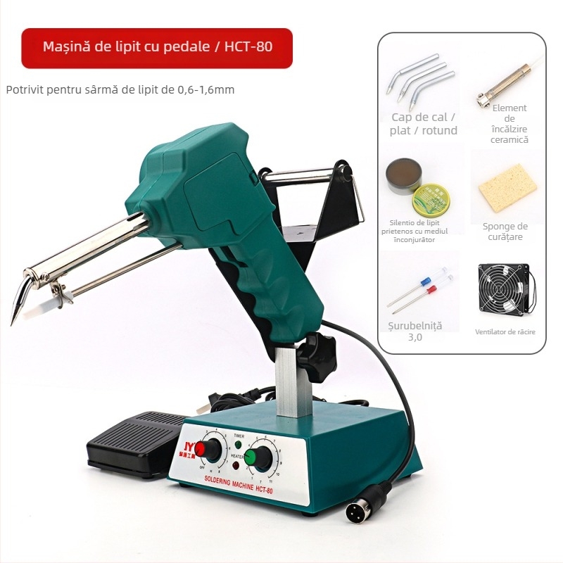 Stație de lipire cu pedă, temperatură constantă/reglabilă, alimentare automată cu sârmă de lipit, oțel inoxidabil, 24V, 80–120W