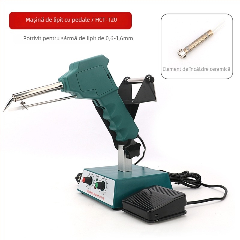 Stație de lipire cu pedă, temperatură constantă/reglabilă, alimentare automată cu sârmă de lipit, oțel inoxidabil, 24V, 80–120W