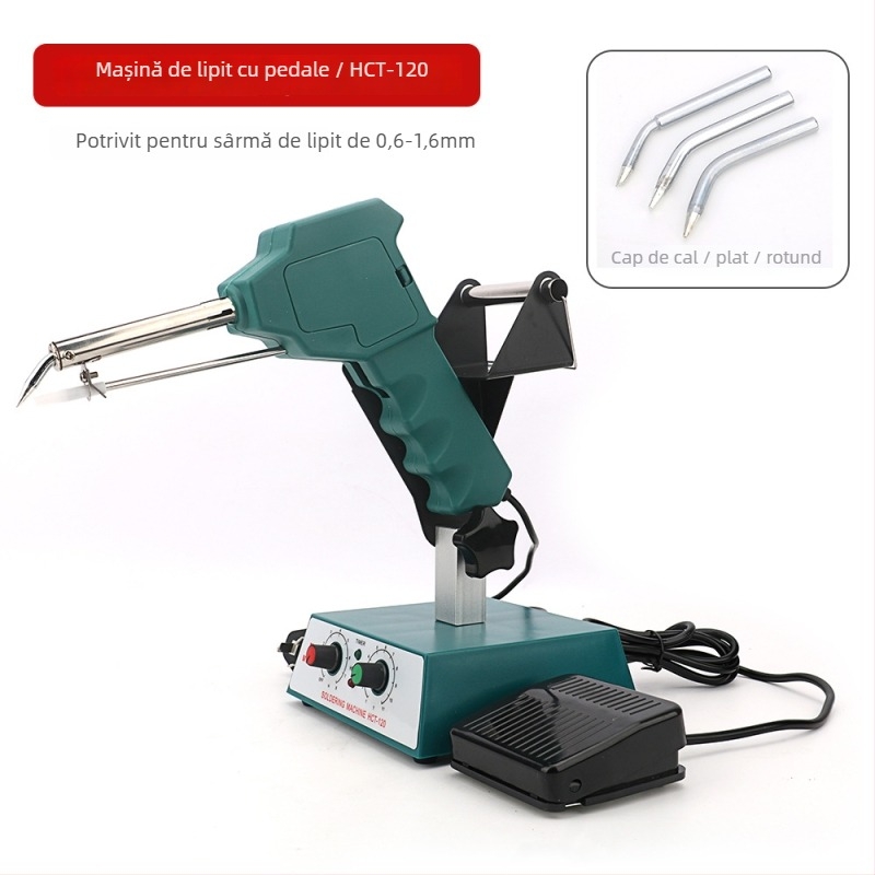 Stație de lipire cu pedă, temperatură constantă/reglabilă, alimentare automată cu sârmă de lipit, oțel inoxidabil, 24V, 80–120W