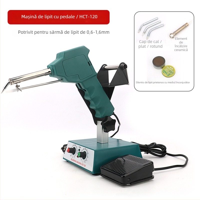 Stație de lipire cu pedă, temperatură constantă/reglabilă, alimentare automată cu sârmă de lipit, oțel inoxidabil, 24V, 80–120W