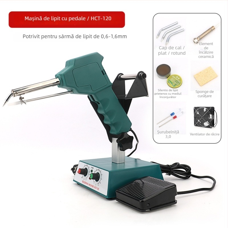 Stație de lipire cu pedă, temperatură constantă/reglabilă, alimentare automată cu sârmă de lipit, oțel inoxidabil, 24V, 80–120W