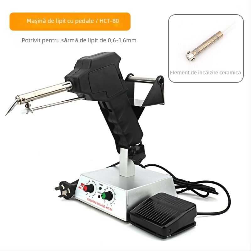 Stație de lipire cu pedă, temperatură constantă/reglabilă, alimentare automată cu sârmă de lipit, oțel inoxidabil, 24V, 80–120W