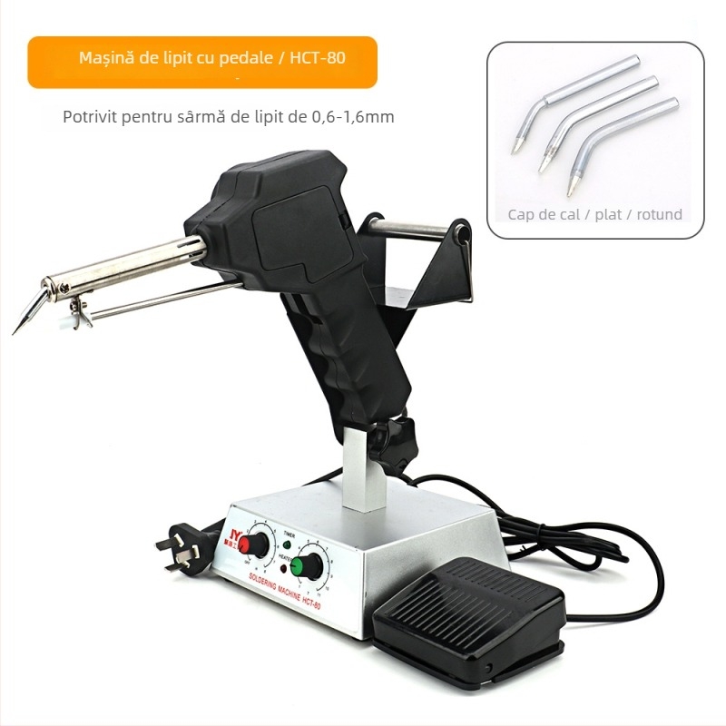 Stație de lipire cu pedă, temperatură constantă/reglabilă, alimentare automată cu sârmă de lipit, oțel inoxidabil, 24V, 80–120W