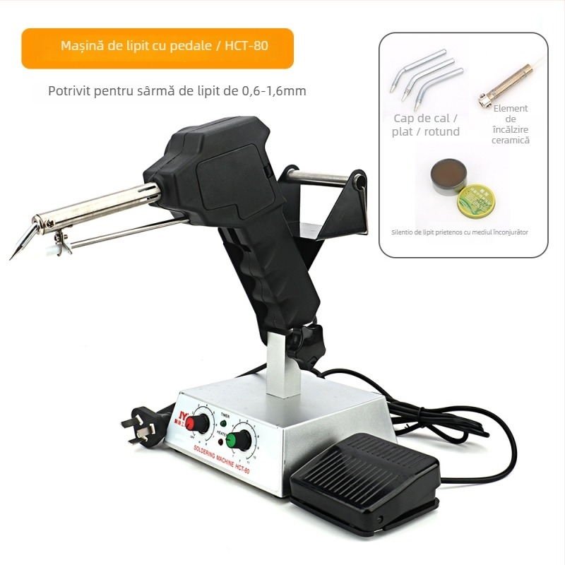 Stație de lipire cu pedă, temperatură constantă/reglabilă, alimentare automată cu sârmă de lipit, oțel inoxidabil, 24V, 80–120W