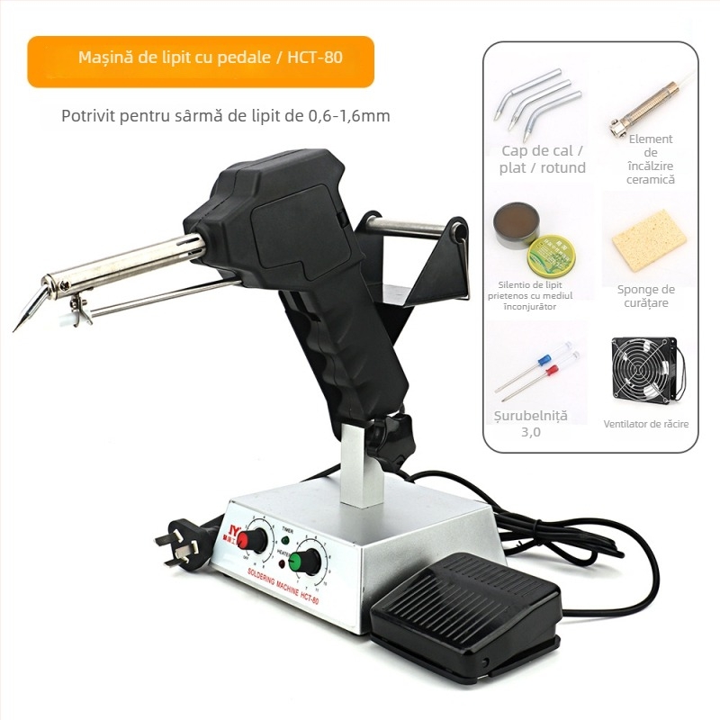 Stație de lipire cu pedă, temperatură constantă/reglabilă, alimentare automată cu sârmă de lipit, oțel inoxidabil, 24V, 80–120W