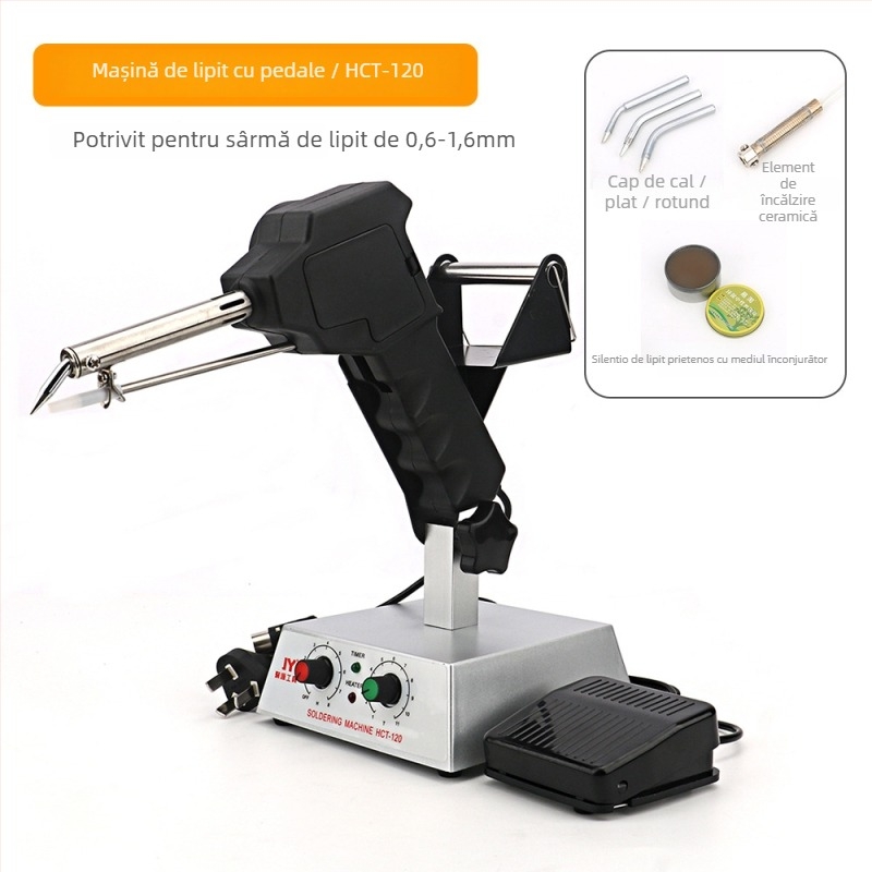 Stație de lipire cu pedă, temperatură constantă/reglabilă, alimentare automată cu sârmă de lipit, oțel inoxidabil, 24V, 80–120W