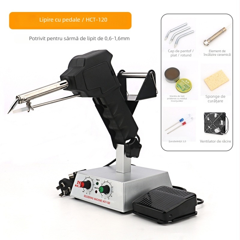 Stație de lipire cu pedă, temperatură constantă/reglabilă, alimentare automată cu sârmă de lipit, oțel inoxidabil, 24V, 80–120W