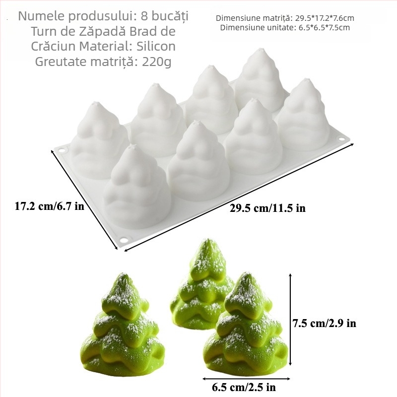 Formă de silicon pentru tort, set de 6 bucăți pentru tort mousse în formă de brad, formă neregulată
