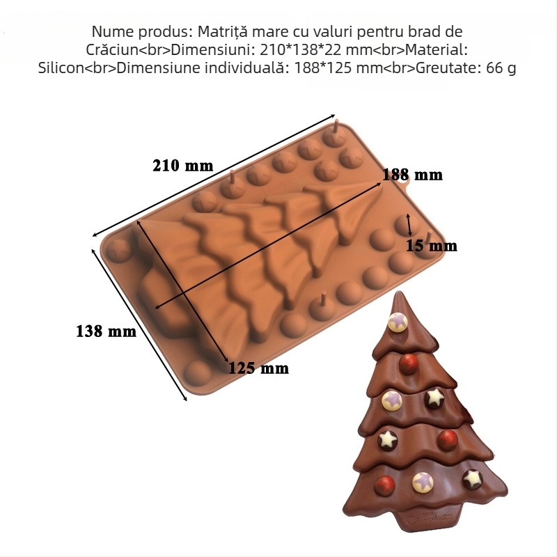 Formă de silicon pentru tort, set de 6 bucăți pentru tort mousse în formă de brad, formă neregulată