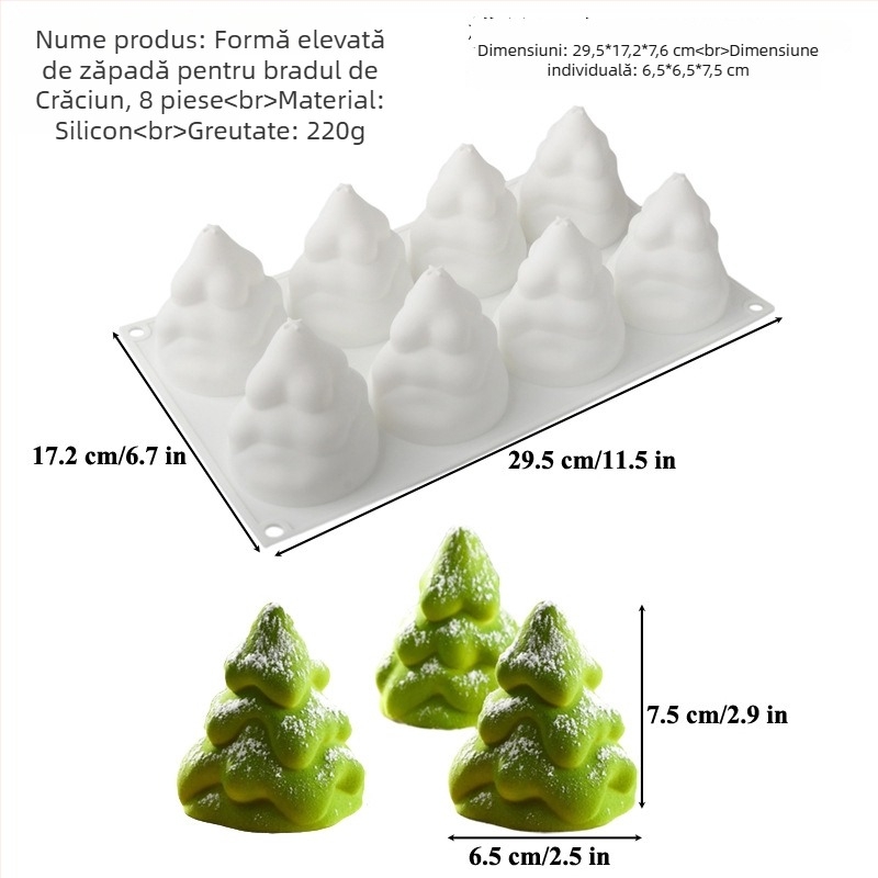 Formă de silicon pentru tort, set de 6 bucăți pentru tort mousse în formă de brad, formă neregulată