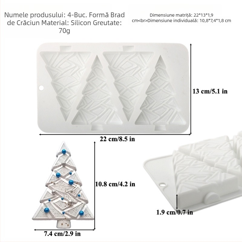 Formă de silicon pentru tort, set de 6 bucăți pentru tort mousse în formă de brad, formă neregulată