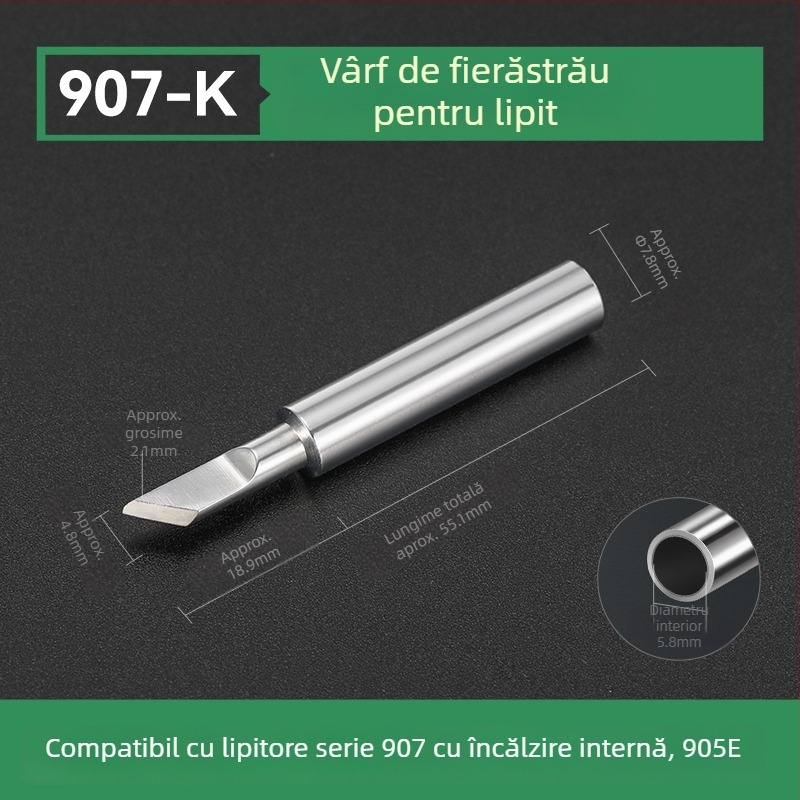 Vârf de lipire BY905 – Încălzire internă universală, 60W, Cupru, Vârf în formă de copită 905S