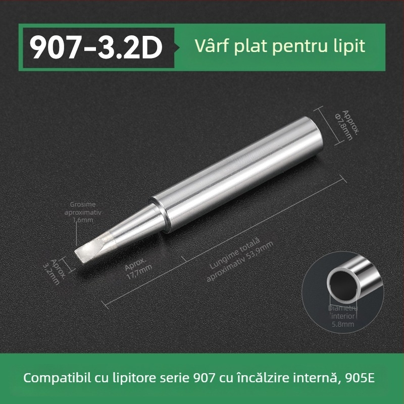 Vârf de lipire BY905 – Încălzire internă universală, 60W, Cupru, Vârf în formă de copită 905S