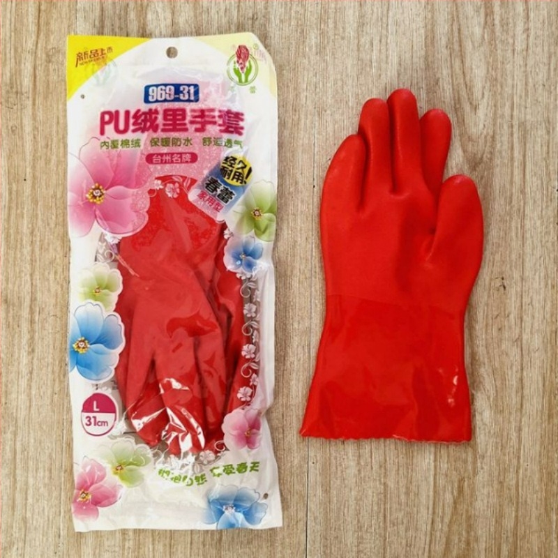 Mănuși de protecție pentru muncă Chunlei 969-40, căptușite cu fleece, PU, rezistente la frig, antiderapante, prelungite și întărite, din latex pentru uz casnic și spălat vase