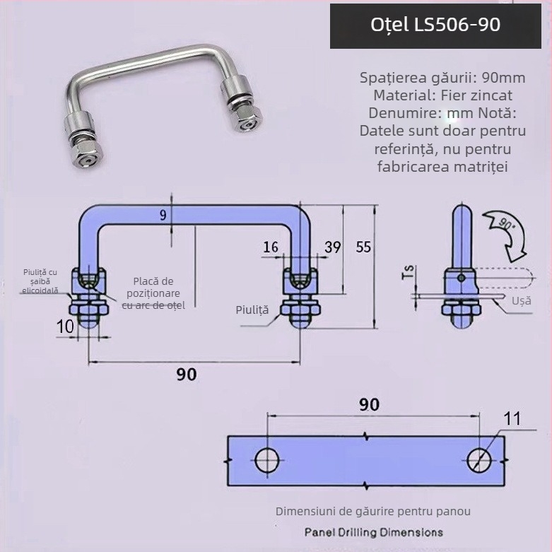 Maner pliere pentru dulap LS506, din oțel inoxidabil 304, cromat, montaj pe suprafață