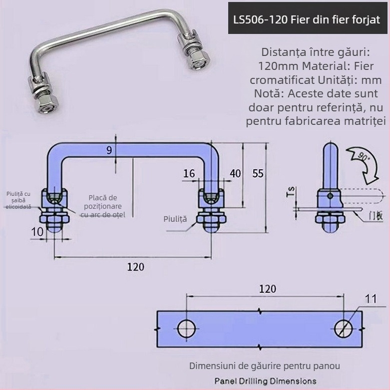 Maner pliere pentru dulap LS506, din oțel inoxidabil 304, cromat, montaj pe suprafață