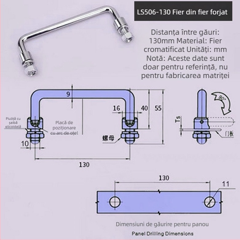 Maner pliere pentru dulap LS506, din oțel inoxidabil 304, cromat, montaj pe suprafață