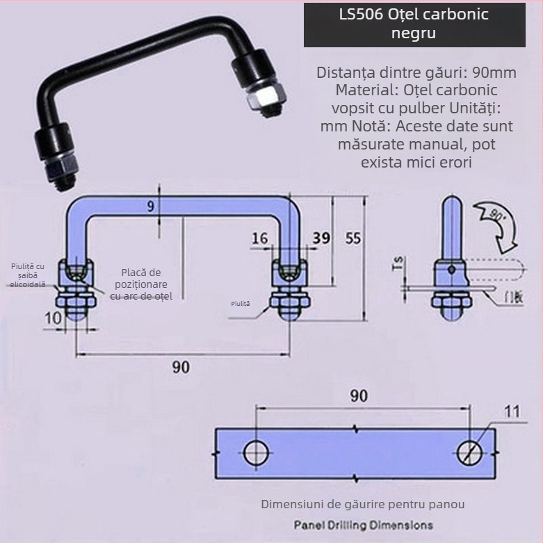 Maner pliere pentru dulap LS506, din oțel inoxidabil 304, cromat, montaj pe suprafață