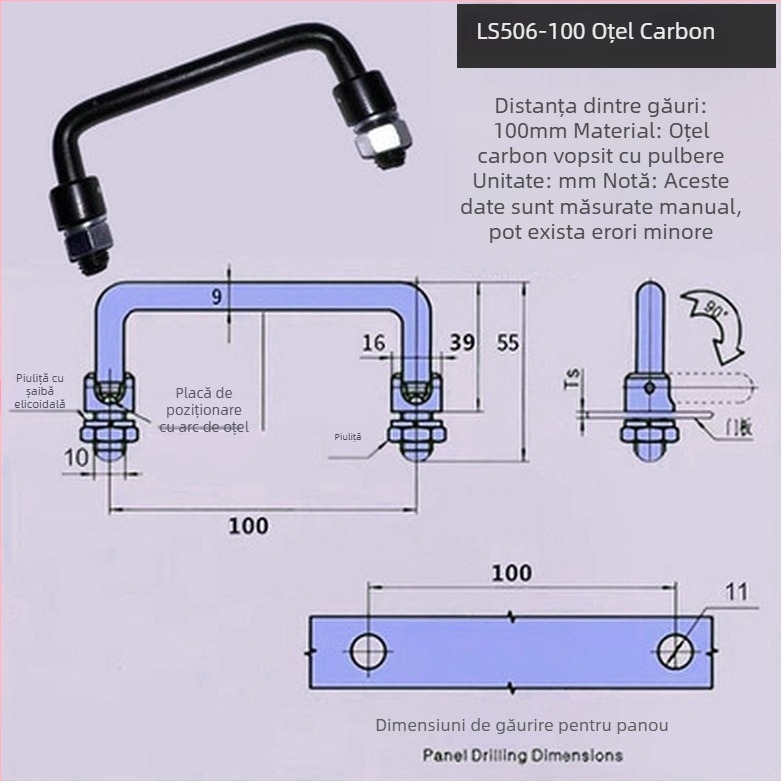 Maner pliere pentru dulap LS506, din oțel inoxidabil 304, cromat, montaj pe suprafață