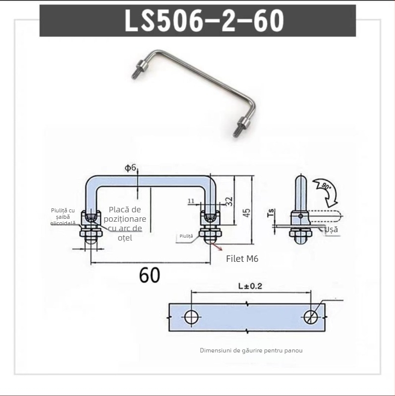 Maner pliere pentru dulap LS506, din oțel inoxidabil 304, cromat, montaj pe suprafață