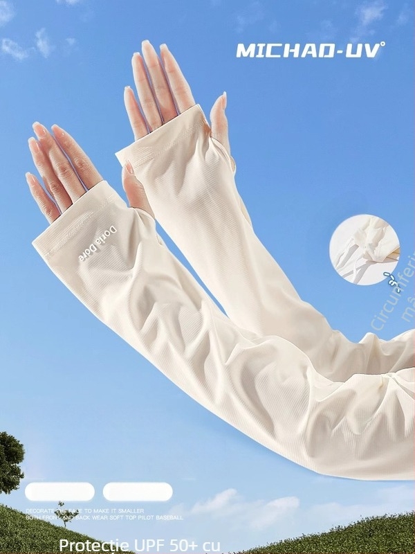 Mâneci de vară cu protecție UV, material Ice Silk, croială lejeră, Nylon 71–80%, potrivite pentru condus și ciclism