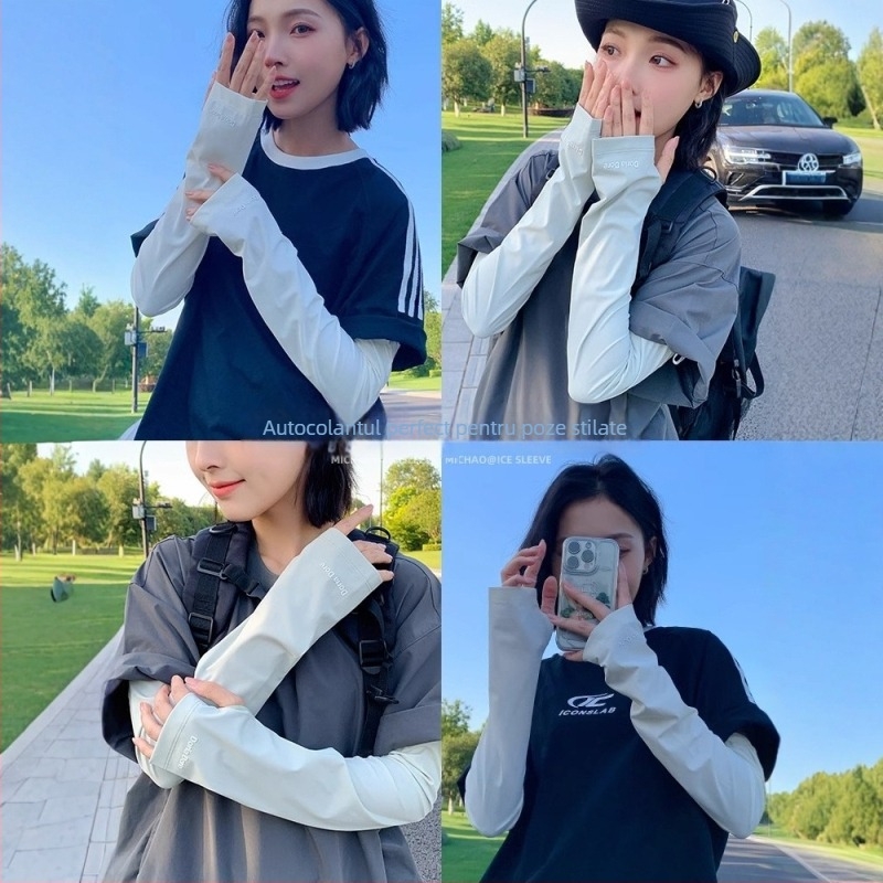 Mâneci de vară cu protecție UV, material Ice Silk, croială lejeră, Nylon 71–80%, potrivite pentru condus și ciclism