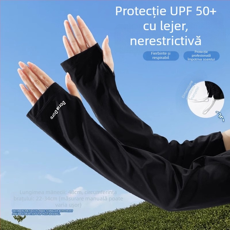 Mâneci de vară cu protecție UV, material Ice Silk, croială lejeră, Nylon 71–80%, potrivite pentru condus și ciclism