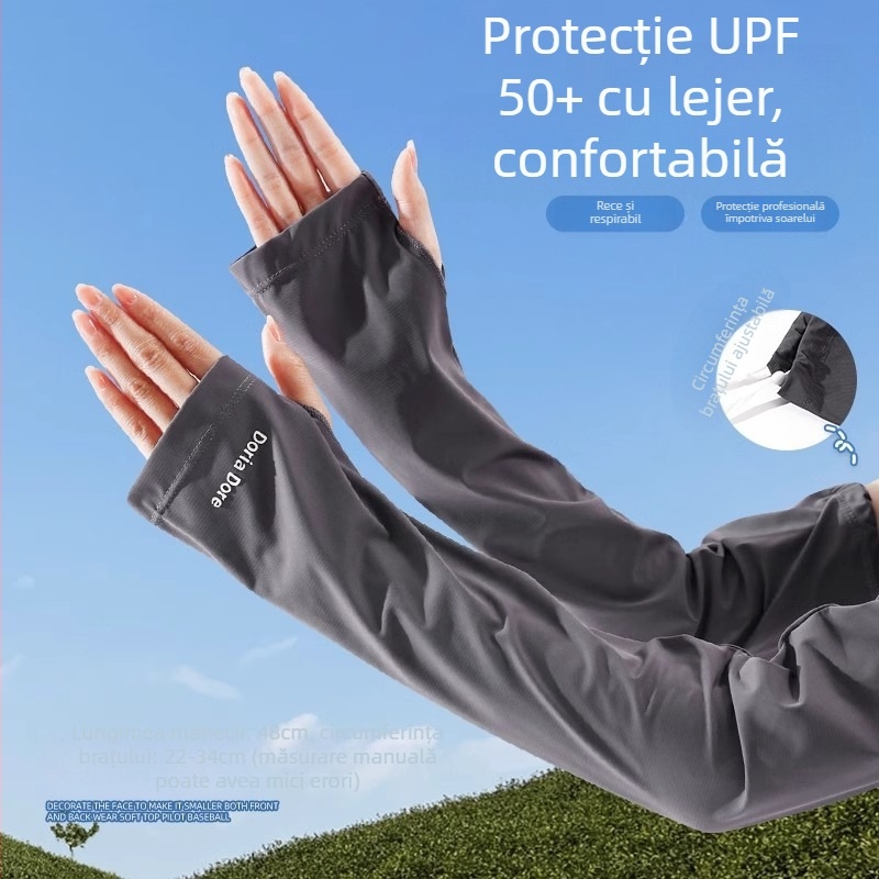 Mâneci de vară cu protecție UV, material Ice Silk, croială lejeră, Nylon 71–80%, potrivite pentru condus și ciclism