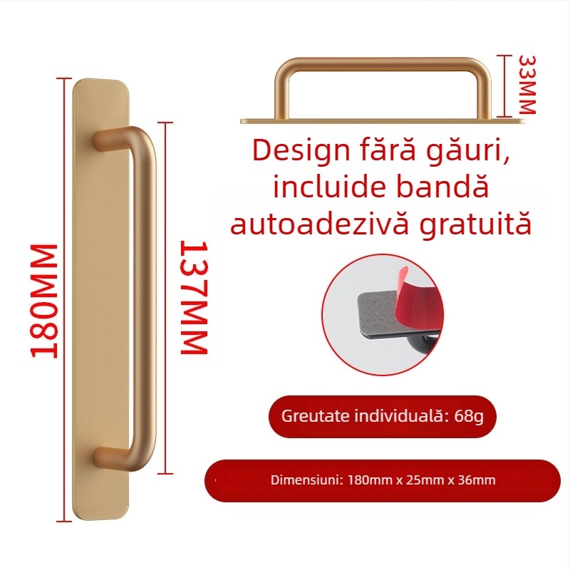 Wanson Handhandle – mâner din aliaj de aluminiu, fără găuri, pentru dulapuri, sertare și uși, autoadeziv, stil modern